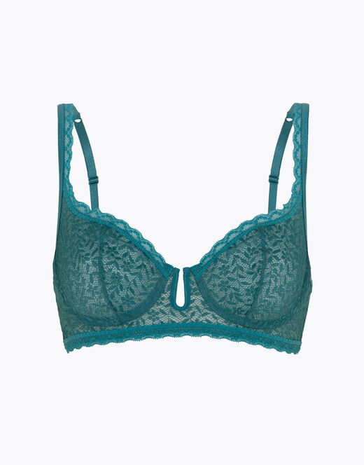 Reggiseno ferretto senza imbottitura, verde, in pizzo elasticizzato all  over, microfibra e balzina di pizzo elasticizzato