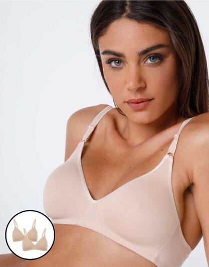 Bipack reggiseni senza ferretto Cotton Line in cotone, nude, , LOVABLE