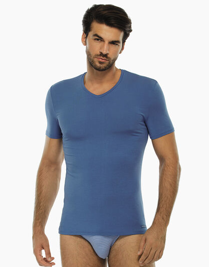 T-shirt azzurra, in micromodal con scollo a V, , LOVABLE