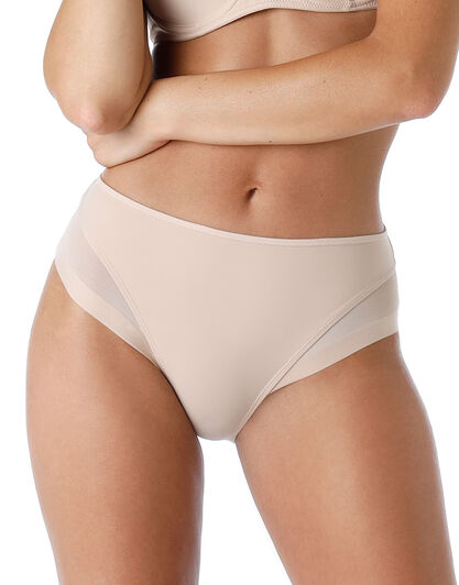 Slip Midi Classic Invisible in microfibra e tulle, cipria, , LOVABLE