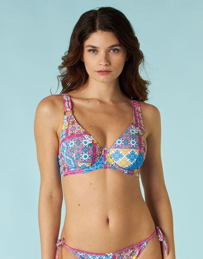 Costume reggiseno coppa a vela con ferretto RCS Recycled in microfibra, stampa maiolica limoni, , LOVABLE