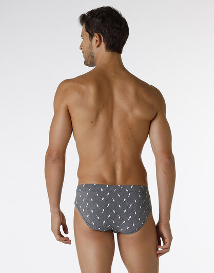Slip Printed Stretch Cotton in cotone elasticizzato, grigio melange stampato, , LOVABLE