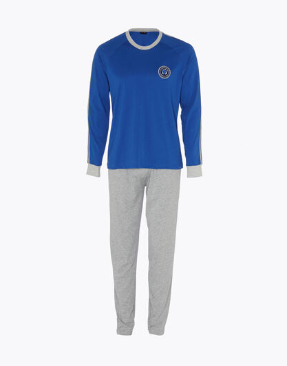 Pigiama lungo uomo in jersey di cotone, blu royal, , LOVABLE