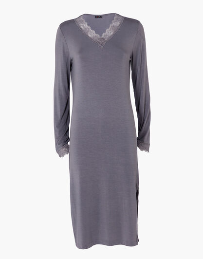 Camicia da Notte Lunga scollo a V Elegant Modal, grigio antracite, , LOVABLE