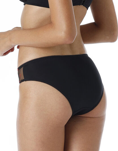 Slip Romantic Hearts in microfibra e tulle ricamato, nero con cuori rossi e bordeaux, , LOVABLE