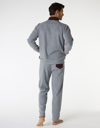 Homewear aperto in pile, grigio melange scuro e bordeaux, , LOVABLE