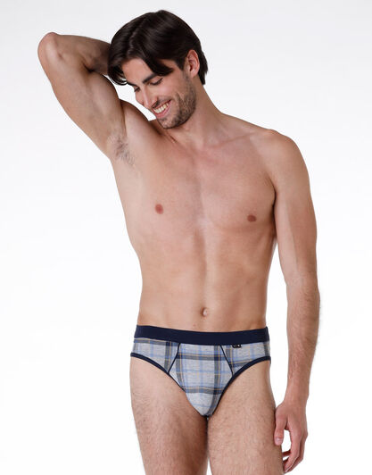 Slip uomo in cotone elasticizzato, blu check, , LOVABLE