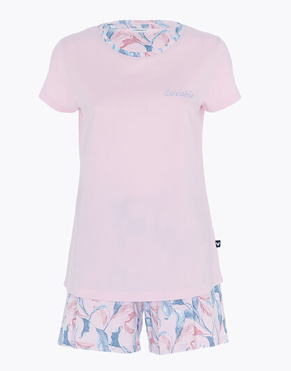 Pigiama corto girocollo in jersey, rosa cipria, , LOVABLE