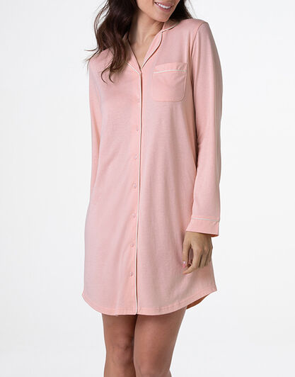 Camicia da notte aperta manica lunga in Cotone Modal, rosa vintage, , LOVABLE