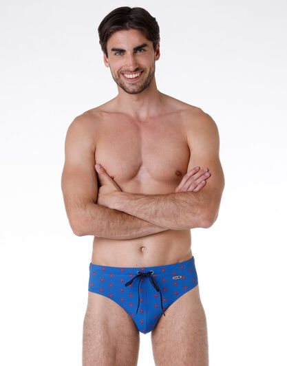 Costume slip indemagliato, blu royal con stampa, , LOVABLE