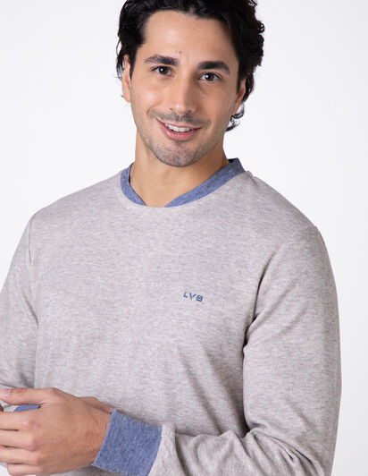 Pigiama Lungo Girocollo in Caldo Interlock, beige melange, , LOVABLE