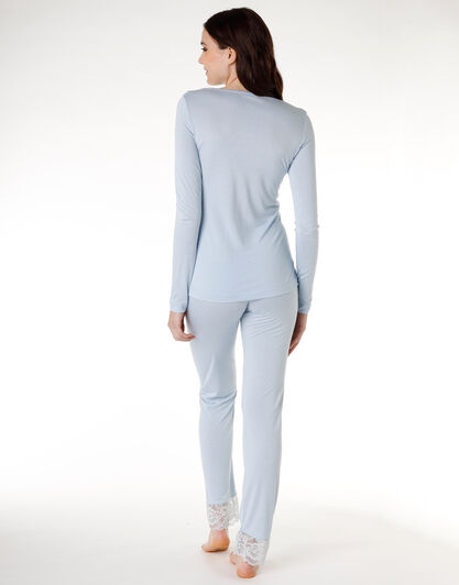 Pigiama donna lungo in jersey di viscosa, azzurro, , LOVABLE