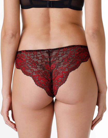 Brasiliano Sophisticated Lace in microfibra e pizzo, nero e rosso, , LOVABLE