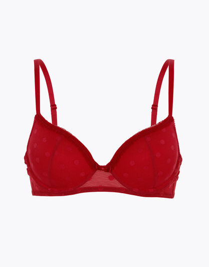 Reggiseno balconette imbottito in tulle jacquard, rosso, , LOVABLE