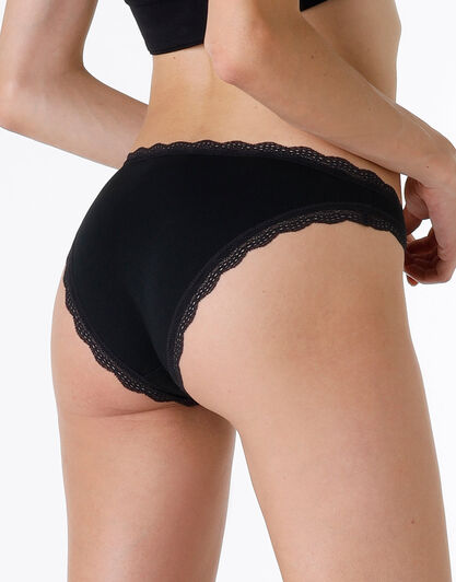 Slip Mini Lovely in cotone elasticizzato e pizzo, nero, , LOVABLE