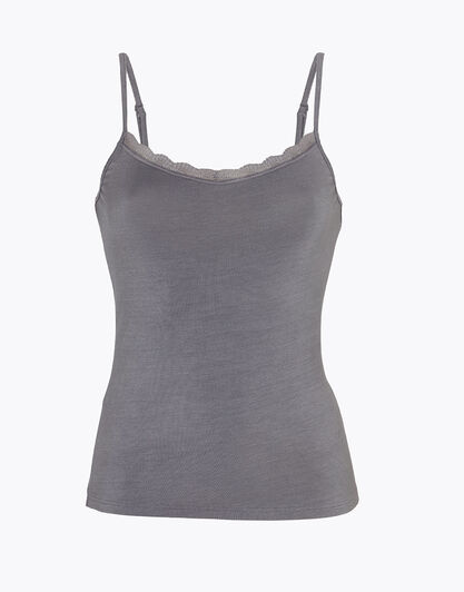 Top donna Basic Soul in viscosa con balza in pizzo, grigio, , LOVABLE