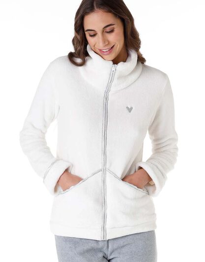 Homewear donna lungo in pile, avorio e grigio melange, , LOVABLE