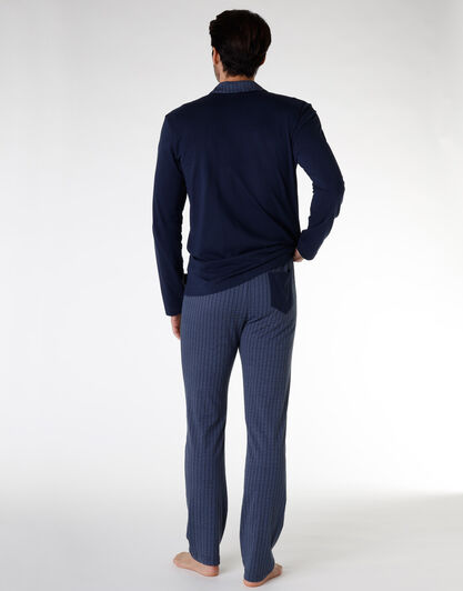 Pigiama lungo in 100% di jersey di cotone, blu navy, , LOVABLE