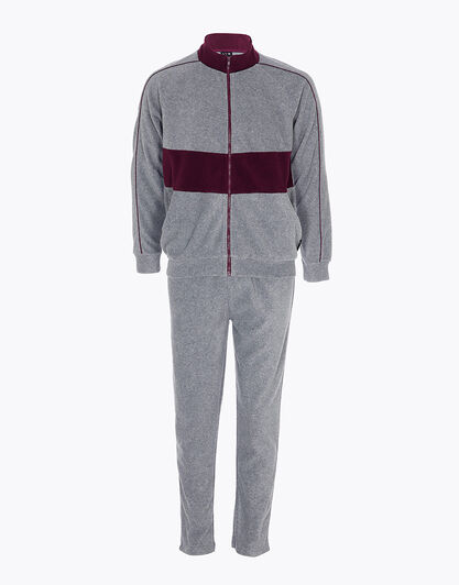 Homewear aperto in pile, grigio melange scuro e bordeaux, , LOVABLE