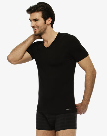 T-shirt uomo con scollo a v in micromodal, nera, , LOVABLE