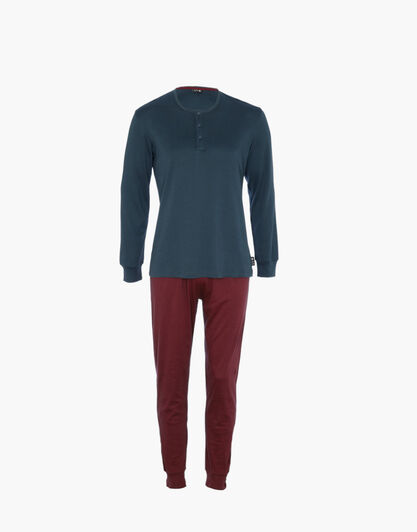 Pigiama Lungo Collo Serafino in Interlock, blu notte, , LOVABLE