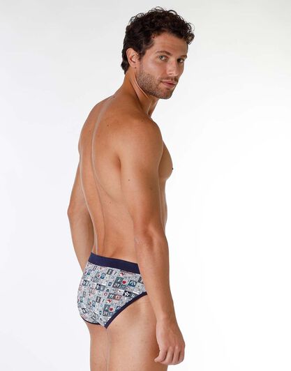 Slip uomo in cotone elasticizzato, grigio melange con stampa, , LOVABLE