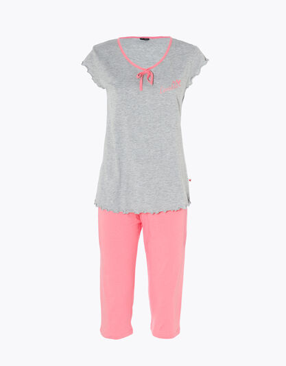 Pigiama capri donna in jersey di cotone, grigio melange, , LOVABLE