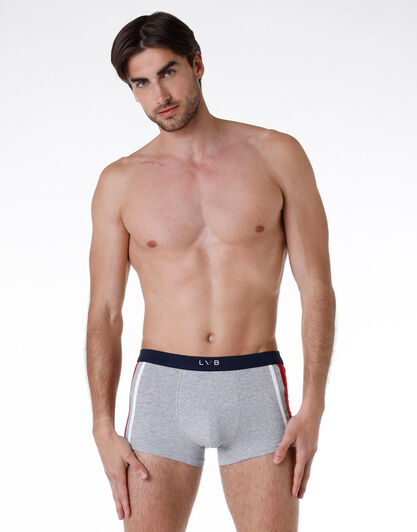 Boxer uomo in cotone elasticizzato, grigio mélange con righe laterali, , LOVABLE