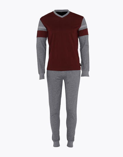 Pigiama lungo uomo in jersey, bordeaux, , LOVABLE