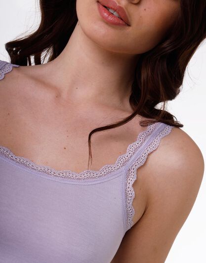 Smanicato donna Basic Soul in viscosa con balza in pizzo, lavanda, , LOVABLE