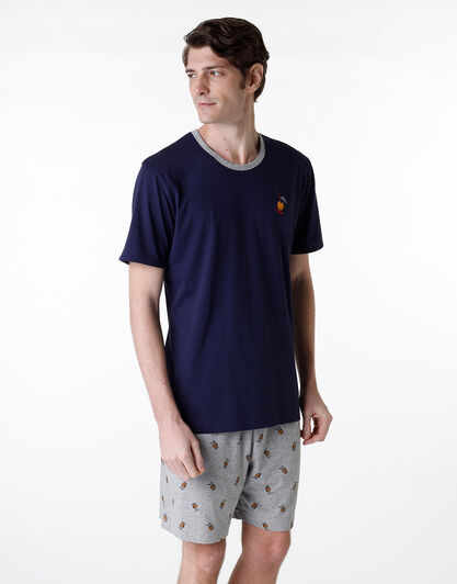 Pigiama corto in jersey, blu navy e grigio melange, , LOVABLE