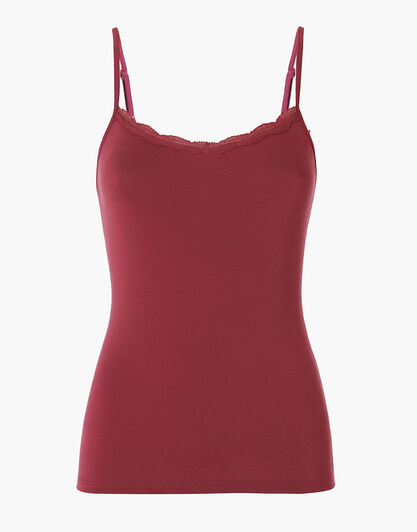 Top donna Basic Soul in viscosa con balza in pizzo, lampone,  Top donna Basic Soul in viscosa con balza in pizzo, lampone, , LOVABLE