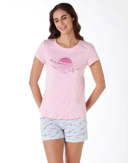 Pigiama corto donna in jersey 100% cotone, rosa con stampa, , LOVABLE
