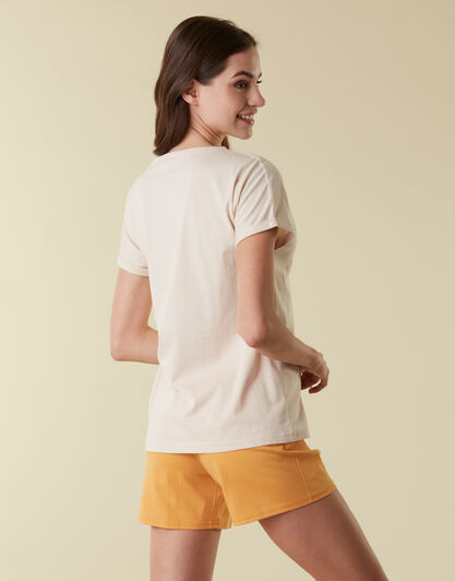 Pigiama donna corto in jersey di 100% cotone, avorio e giallo con stampa, , LOVABLE