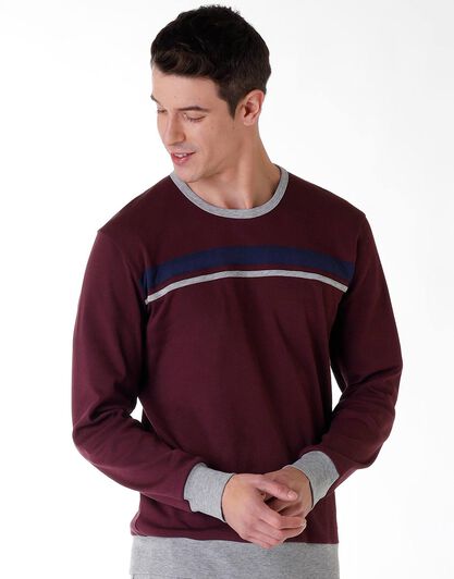 Pigiama uomo lungo in cotone interlock, bordeaux, , LOVABLE