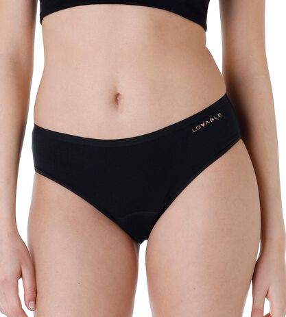 Slip assorbente lavabile in cotone elasticizzato, nero,  Slip assorbente lavabile in cotone elasticizzato, nero, , LOVABLE