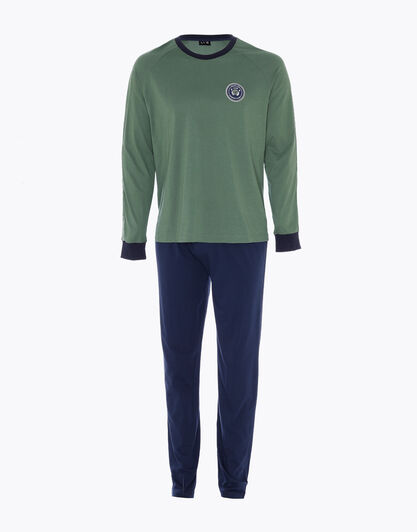 Pigiama lungo uomo in jersey di 100% cotone, verde fango, , LOVABLE