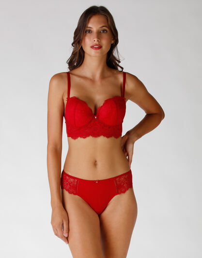 Culotte brasiliano rosso in tulle + pizzo , , LOVABLE