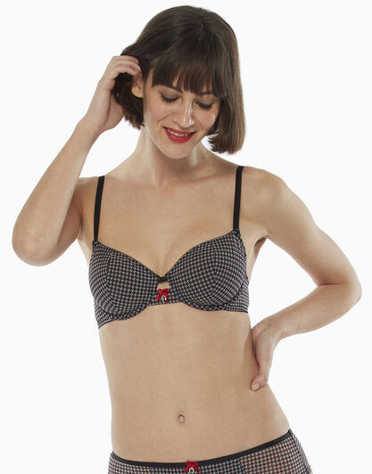 Reggiseno ferretto in tulle stampato, pied de poule, , LOVABLE