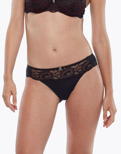 Slip in pizzo e microfibra, nero e rosso, , LOVABLE