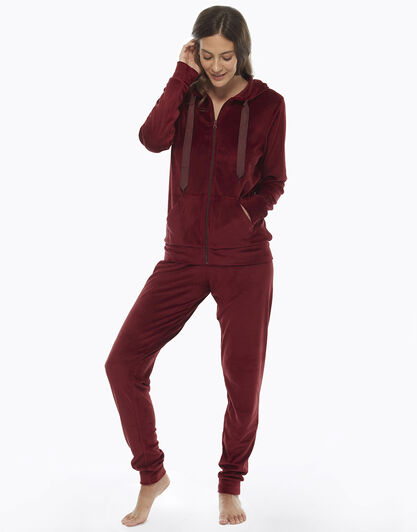 Homewear manica e gamba lunga bordeaux, in ciniglia, aperto con zip, , LOVABLE