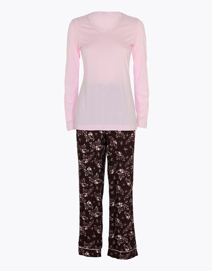 Pigiama lungo in jersey modal e viscosa, rosa con stampa floreale, , LOVABLE