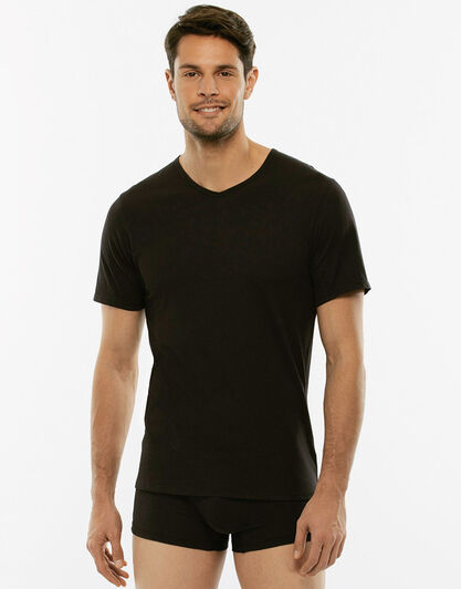 T-shirt 100% Pure Cotton nera in cotone con scollo a V-LOVABLE