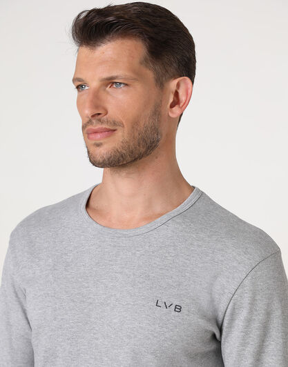 Pigiama Lungo Girocollo Interlock, grigio melange, , LOVABLE