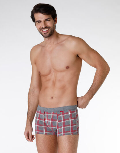 Boxer uomo in cotone elasticizzato, grigio melange e rosso, , LOVABLE