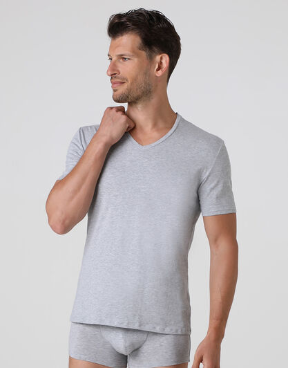 T-Shirt uomo con scollo a V profondo Supima Premium Cotton, grigio melange, , LOVABLE