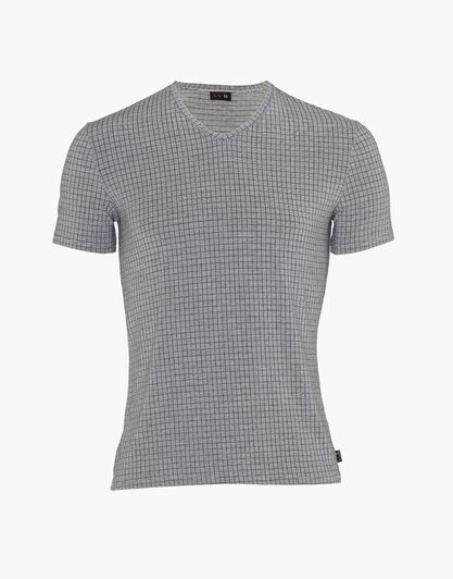 T-shirt manica corta uomo con scollo a V in micromodal, quadretti su grigio, , LOVABLE