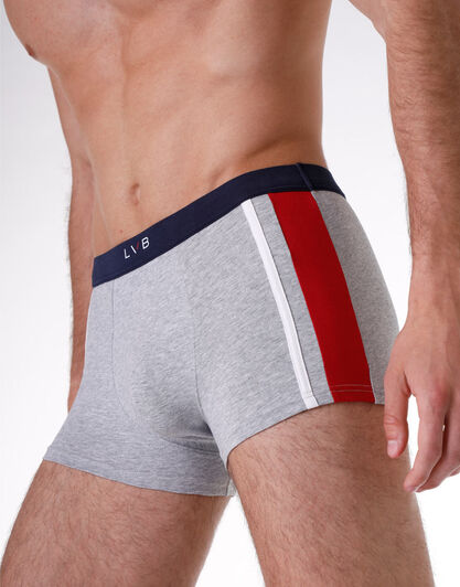 Boxer uomo in cotone elasticizzato, grigio mélange con righe laterali, , LOVABLE
