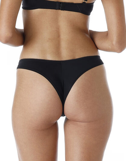 Brasiliano forma a V Romantic Hearts in microfibra e tulle ricamato, nero con cuori rossi e bordeaux, , LOVABLE