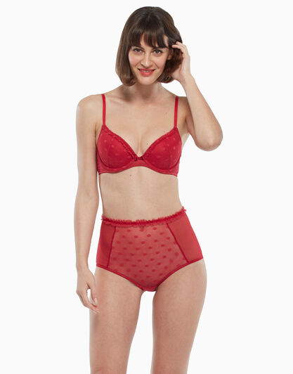 Reggiseno balconette imbottito in tulle jacquard, rosso, , LOVABLE